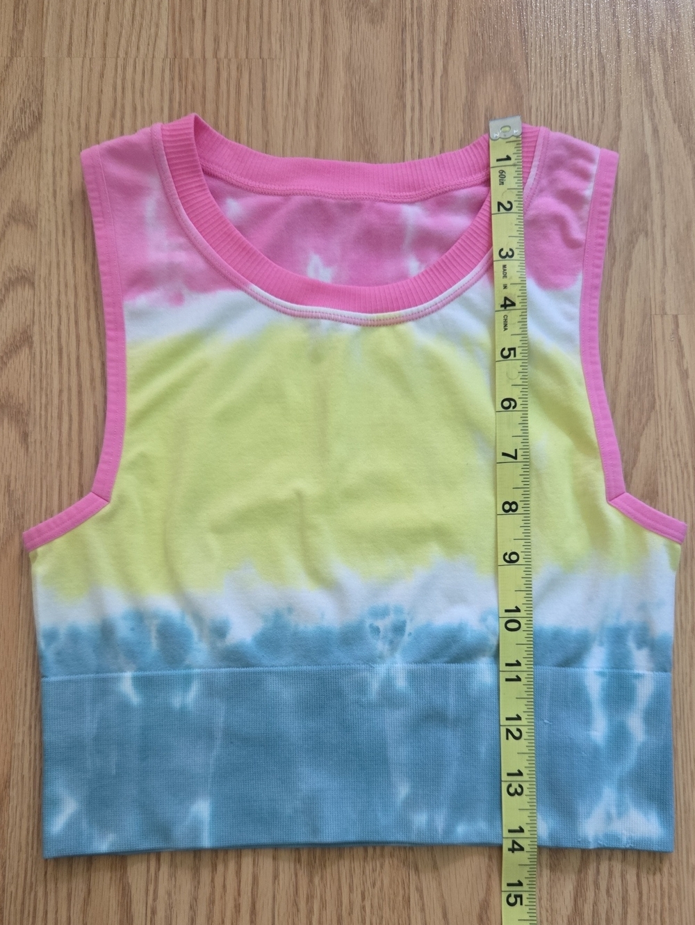 Women's Tie-Dye Slim Crop Tank Top - Pink Yellow Blue - Picture 4 of 6